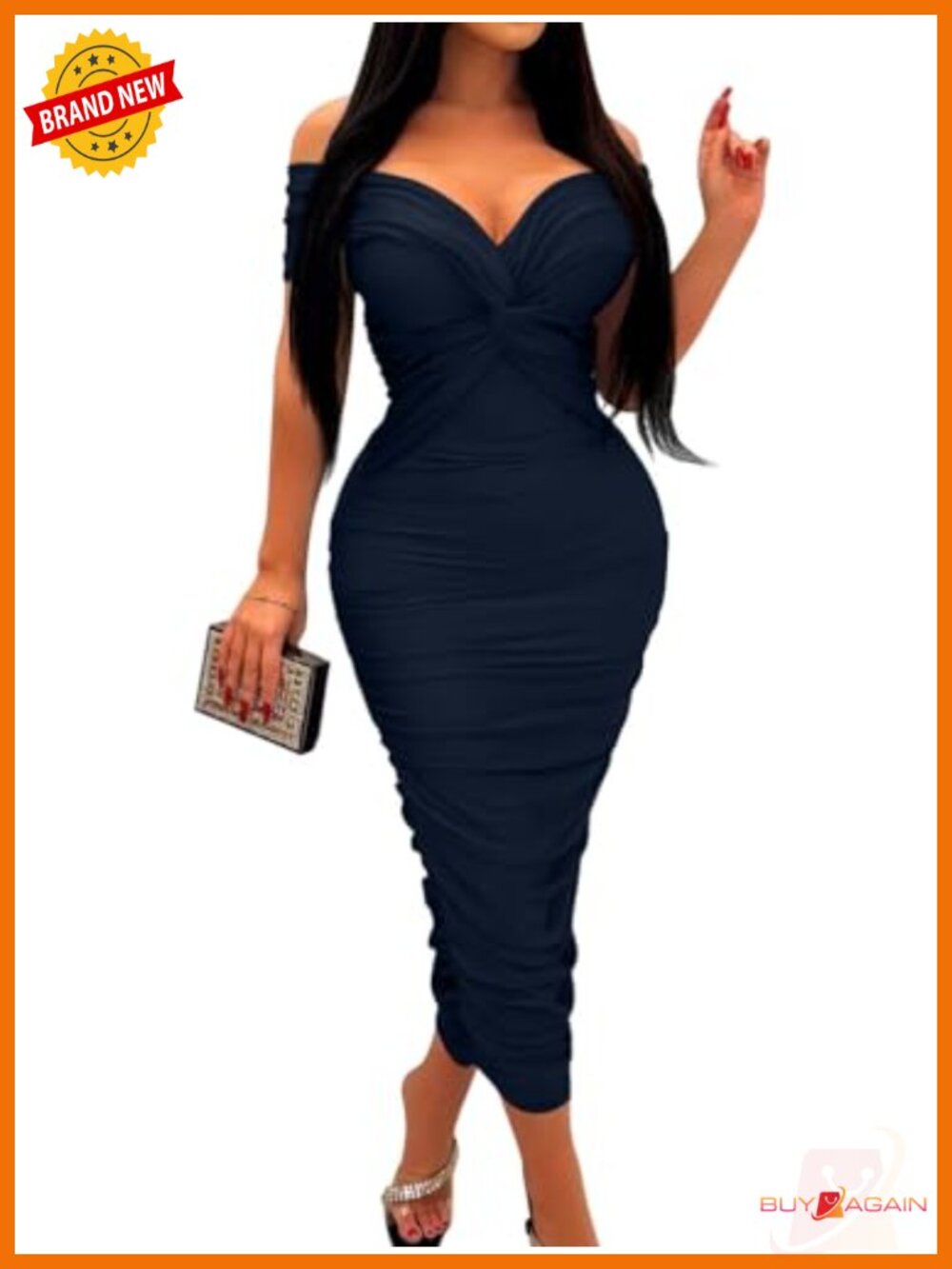 Sexy Elegant Bodycon Sleeveless Ruched Off Shoulder Party Midi Dress